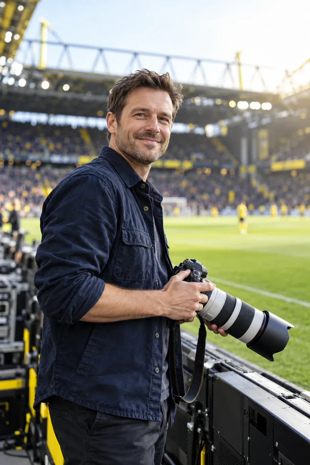 Fotograaf met camera langs de lijn