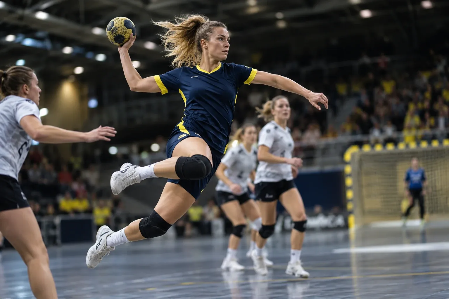Handbalster bij een sprongworp